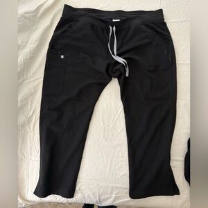 Figs Women's Black Cade Scrub Pants with Light Gray Tie